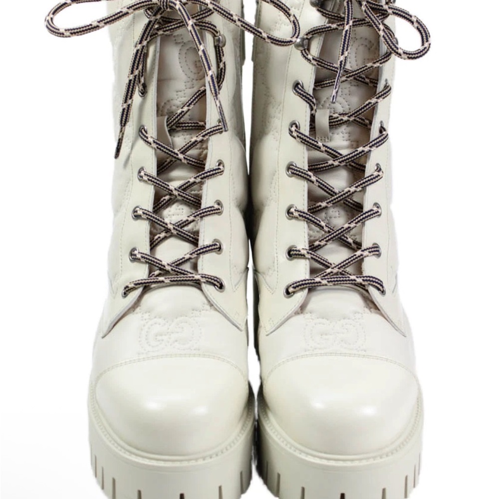 Gucci Womens Leather Monogram GG Quilted Combat Boots White Size EUR 40 - Picture 2 of 13